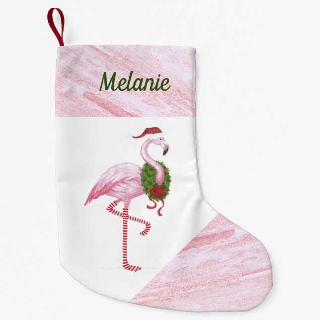 Flamingo in Santa Hat Custom Christmas Stocking (Front)
