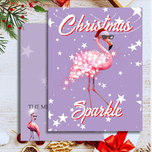 Flamingo in Santa Hat & Sunglass Purple Christmas Holiday Card
