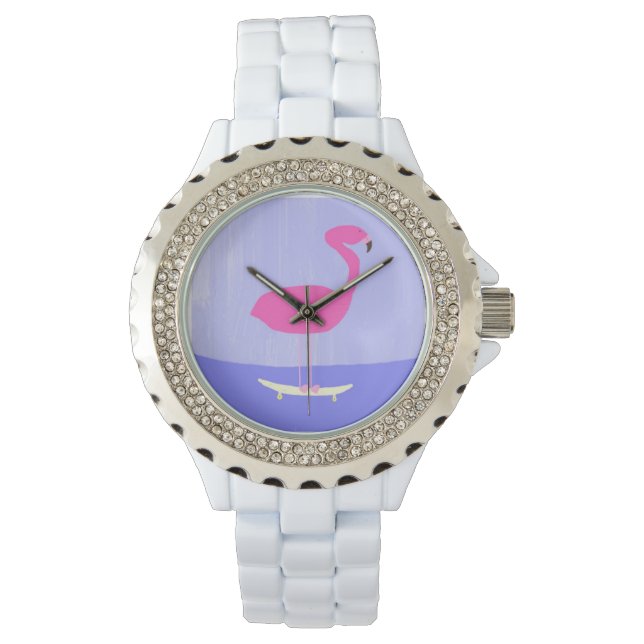 flamingo in the skateboard painting art watch (Front)
