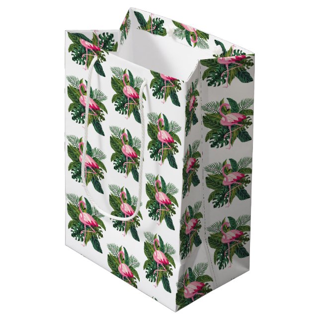 Flamingo in Tropical Leaves Botanical Pattern Medium Gift Bag (Front Angled)