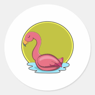 Flamingo in Water with Sun Classic Round Sticker