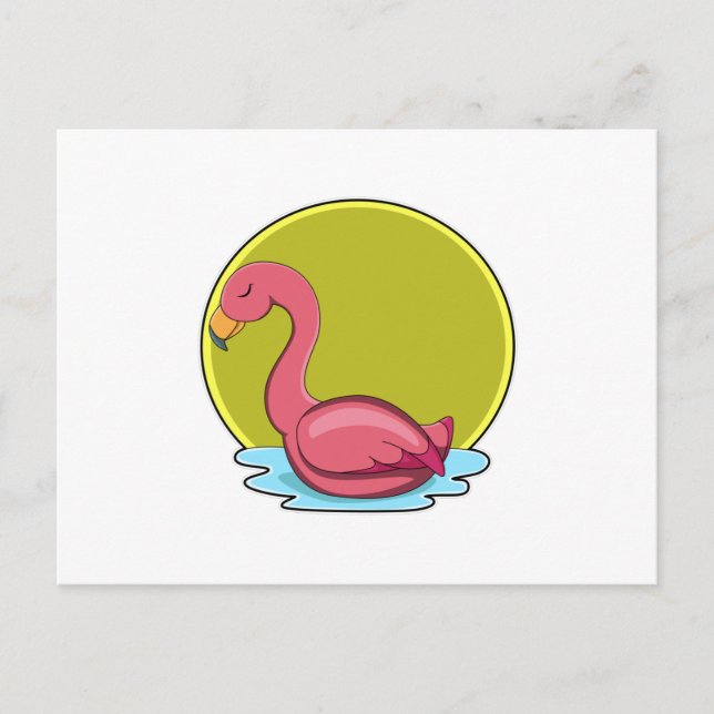 Flamingo in Water with Sun Postcard (Front)