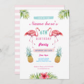 Flamingo Invite Pineapple Tropical Aloha Birthday (Front/Back)