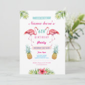 Flamingo Invite Pineapple Tropical Aloha Birthday (Standing Front)