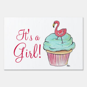 Flamingo It's a Girl Baby Shower Yard Sign
