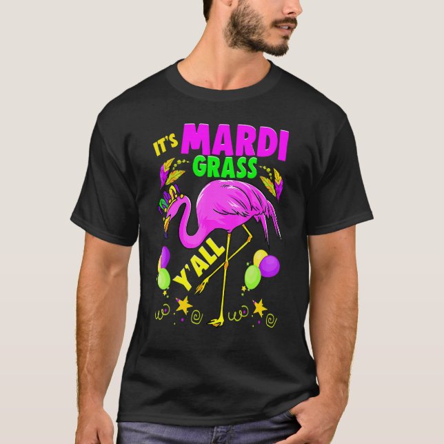 Flamingo Its Mardi Gras Yall Carnival Jester Hat W T-Shirt (Front)