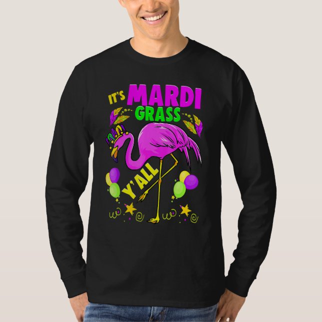 Flamingo Its Mardi Gras Yall Carnival Jester Hat W T-Shirt (Front)