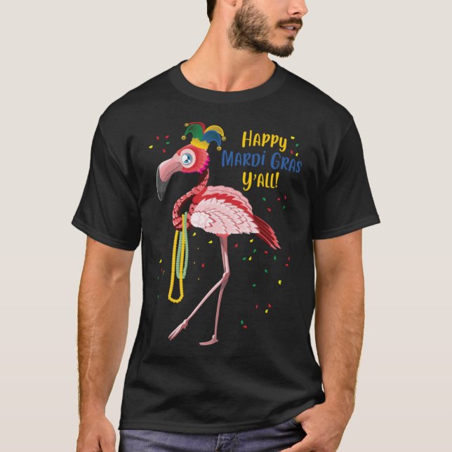 Flamingo Jester Hat Mardi Gras Fat Tuesday T-Shirt (Front)