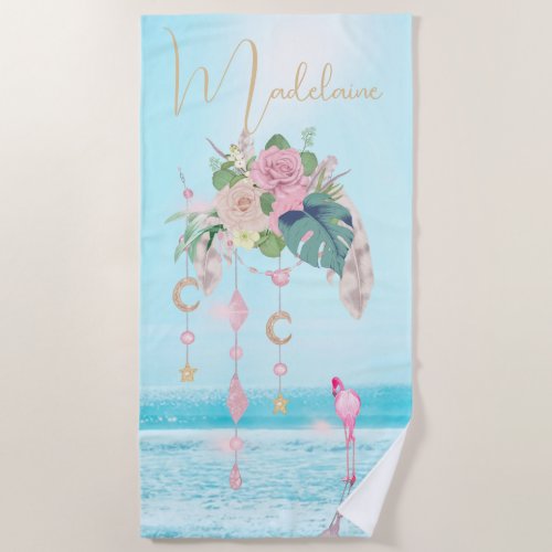 Flamingo Jewel Beach Floral Pretty Beach Towel