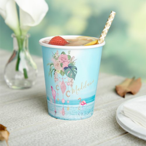 Flamingo Jewel Beach Floral Pretty Pink Paper Cups