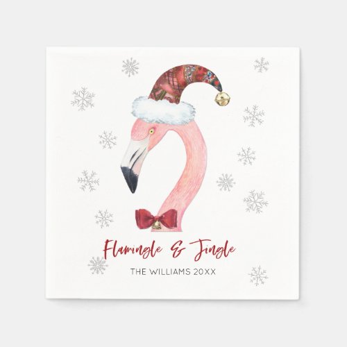 Flamingo  Jingle Typography Santa Hat Holiday Napkins