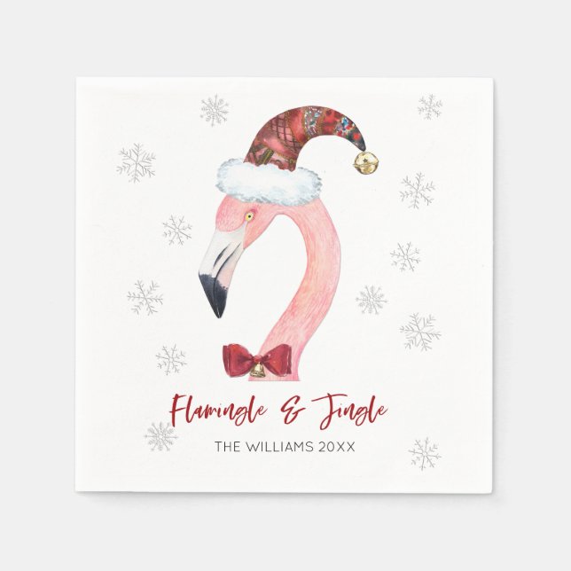 Flamingo & Jingle Typography Santa Hat Holiday Napkins (Front)
