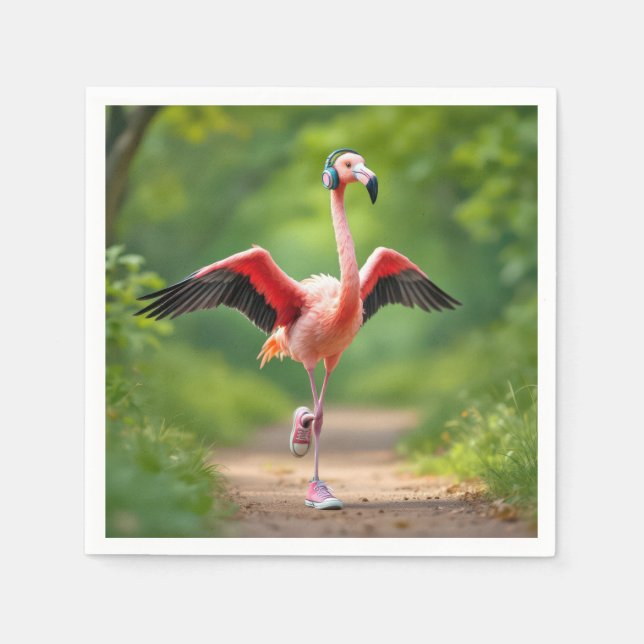 Flamingo Jogging With Pink Sneakers and High-tops Napkins (Front)