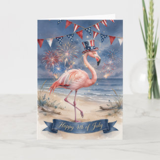 Flamingo July 4th Card -- Happy 4th of July Card