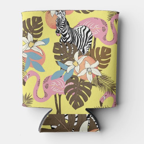 Flamingo Jungle Exotic Animal Pattern Can Cooler