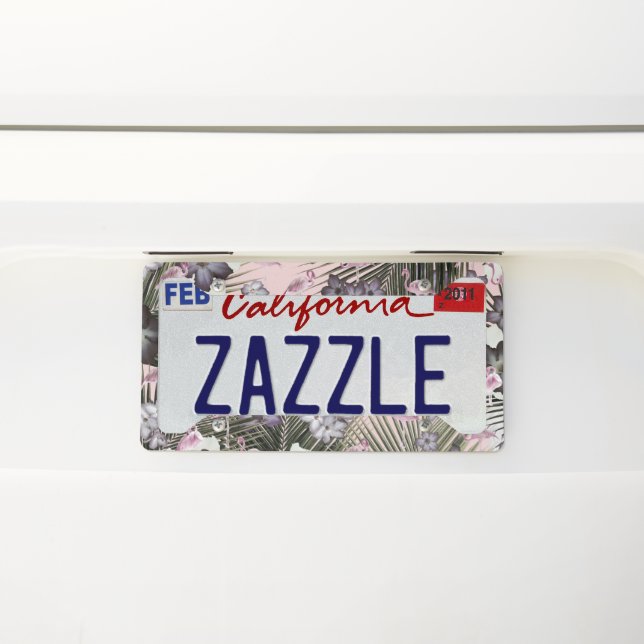 Flamingo Jungle Paradiso #3 #tropical #wall #art License Plate Frame (On Car)