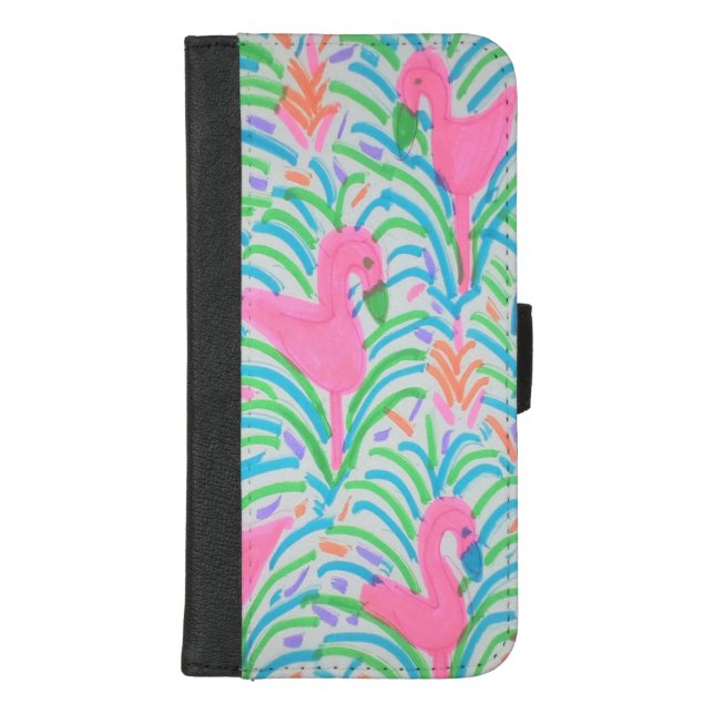 Flamingo Jungle Party iPhone Wallet Case (Front)