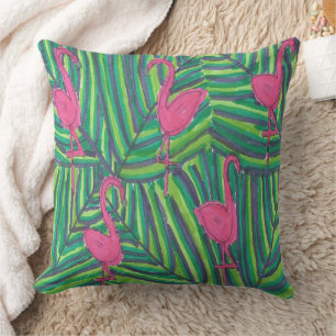 Flamingo Jungle Vibe Throw Pillow