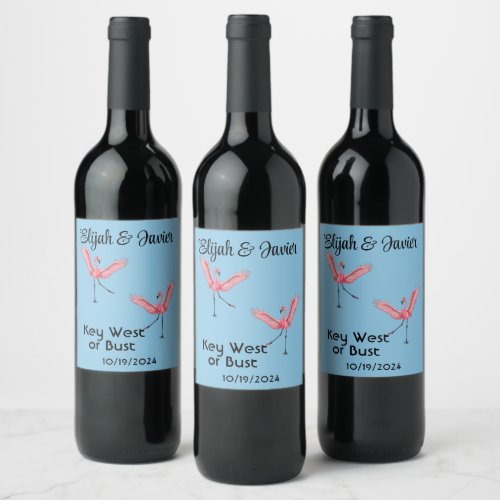 Flamingo Key West or Bust Gay Destination Wedding Wine Label