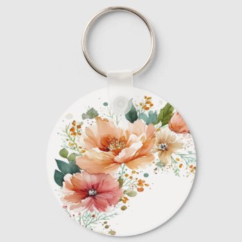 Flamingo Keychain Watercolour Floral by alise_art at Zazzle