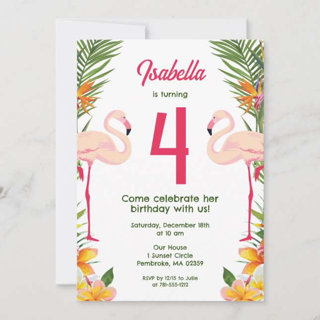 Flamingo Kids Birthday Invitation (Front)