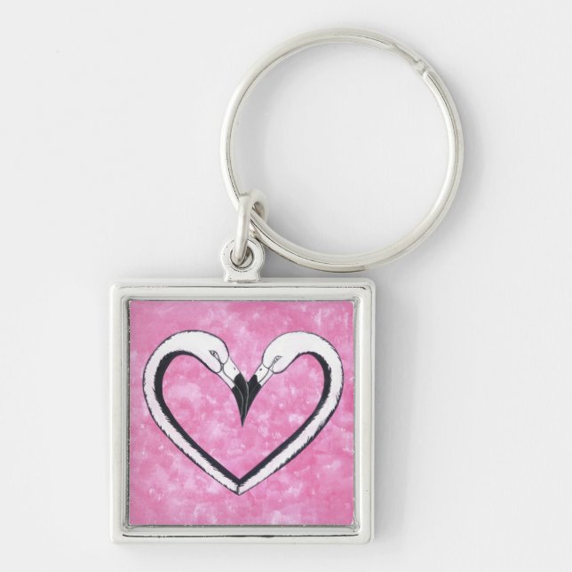 Flamingo Kiss Heart by SandyCloss Keychain (Front)