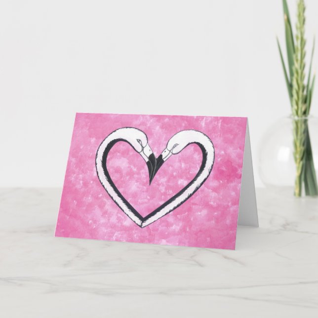 Flamingo Kiss Heart, love gifts Holiday Card (Front)