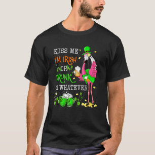 Flamingo Kiss Me Im Irish Or Drunk Patricks Day T-Shirt