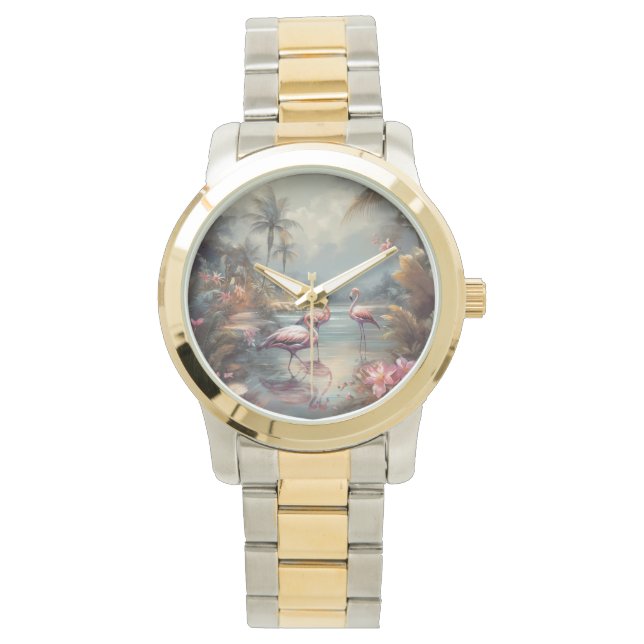 Flamingo Lagoon Luxe Vintage Two-Tone Watch (Front)