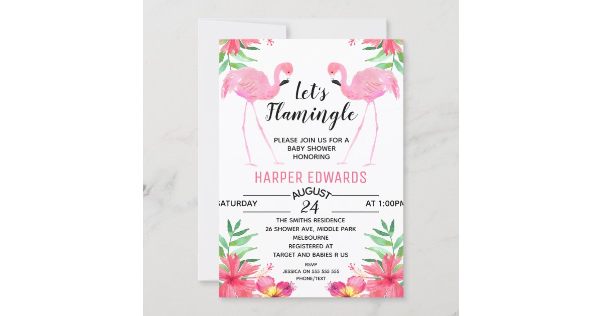 Flamingo Let's Flamingle Baby Shower Invitation | Zazzle