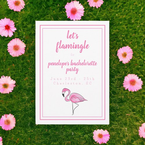 Flamingo Lets Flamingle Bachelorette Itinerary  Invitation