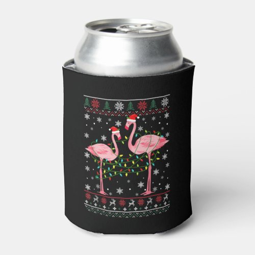 Flamingo Lights Ugly Sweater Christmas Animals Can Cooler