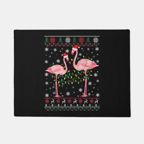 Flamingo Lights Ugly Sweater Christmas Animals Doormat