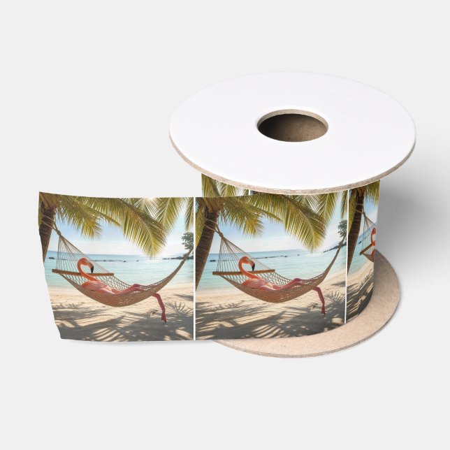 Flamingo Lounging in a Hammock Satin Ribbon (Spool)
