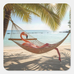 Flamingo Lounging in a Hammock Square Sticker