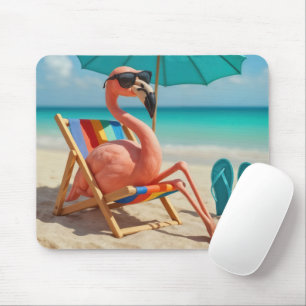 Flamingo Lounging On a Beach Chair Mouse Pad