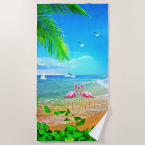 Flamingo Love Beach Towel