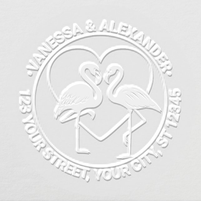 Flamingo Love Birds Heart Name Return Address Embosser (Design)