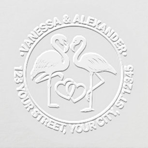 Flamingo Love Birds Hearts #2 Name Return Address Embosser