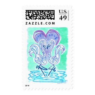 Flamingo Love (blue) Postage