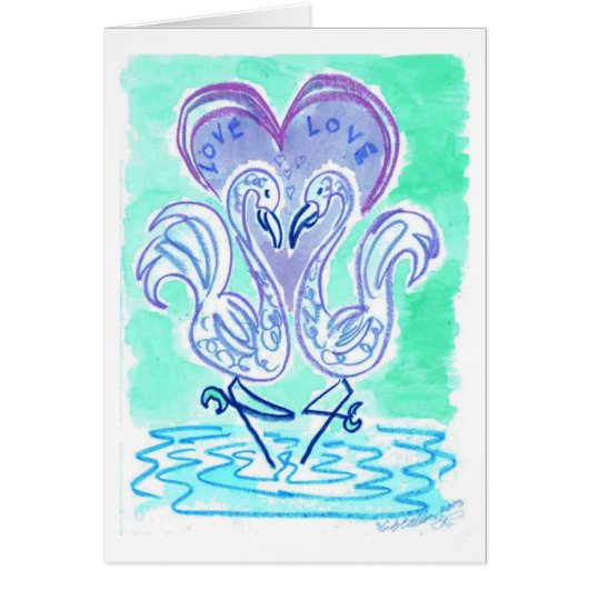 Flamingo Love (blue version) Cards (Front)