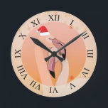 Flamingo Love, Christmas Round Clock<br><div class="desc">Christmas  wall clock with beautiful pink flamingo birds couple.</div>