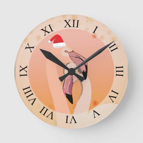 Flamingo Love Christmas Round Clock