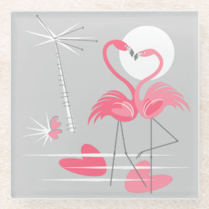 Flamingo Love coaster glass