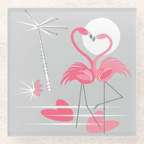 Flamingo Love coaster glass