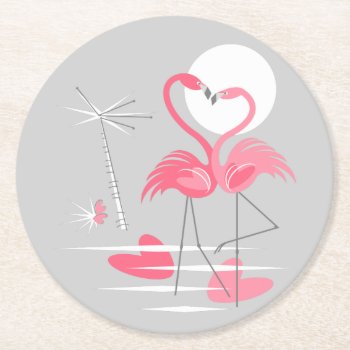 Flamingo Love Coaster Round by QuirkyChic at Zazzle