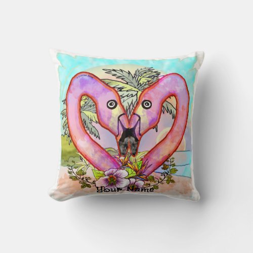 Flamingo Love custom name Throw Pillow