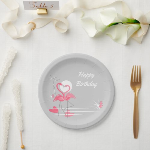 Flamingo Love Happy Birthday paper plates