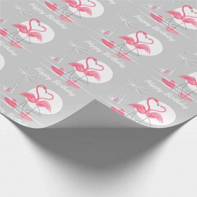 Flamingo Love Happy Birthday wrapping paper (Corner)