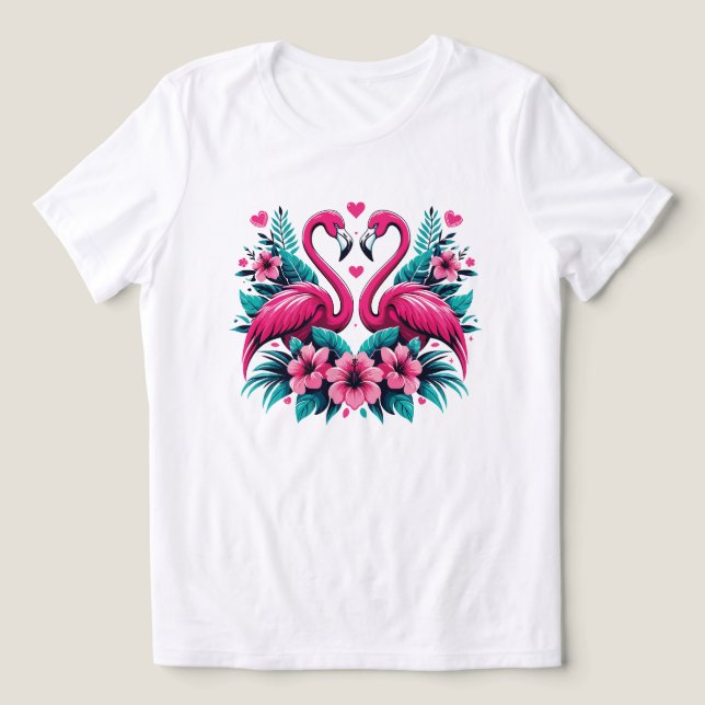 Flamingo Love Heart – Tropical Floral Romance Tri-Blend Shirt (Design Front)